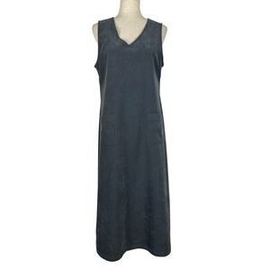 LL Bean Midi Dress Women Size 8 Petite Gray Faux Suede Soft Minimalist v-Neck